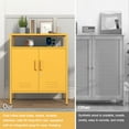 thumbnail image 7 of Accent Cabinet Locker, Multipurpose Storage Cabinet with Power Strip & USB Ports, Lockable 2-Door Design Glass + Metal, 3-Tier Organizer with Adjustable Shelves, for Home, Office, Yellow, 7 of 7