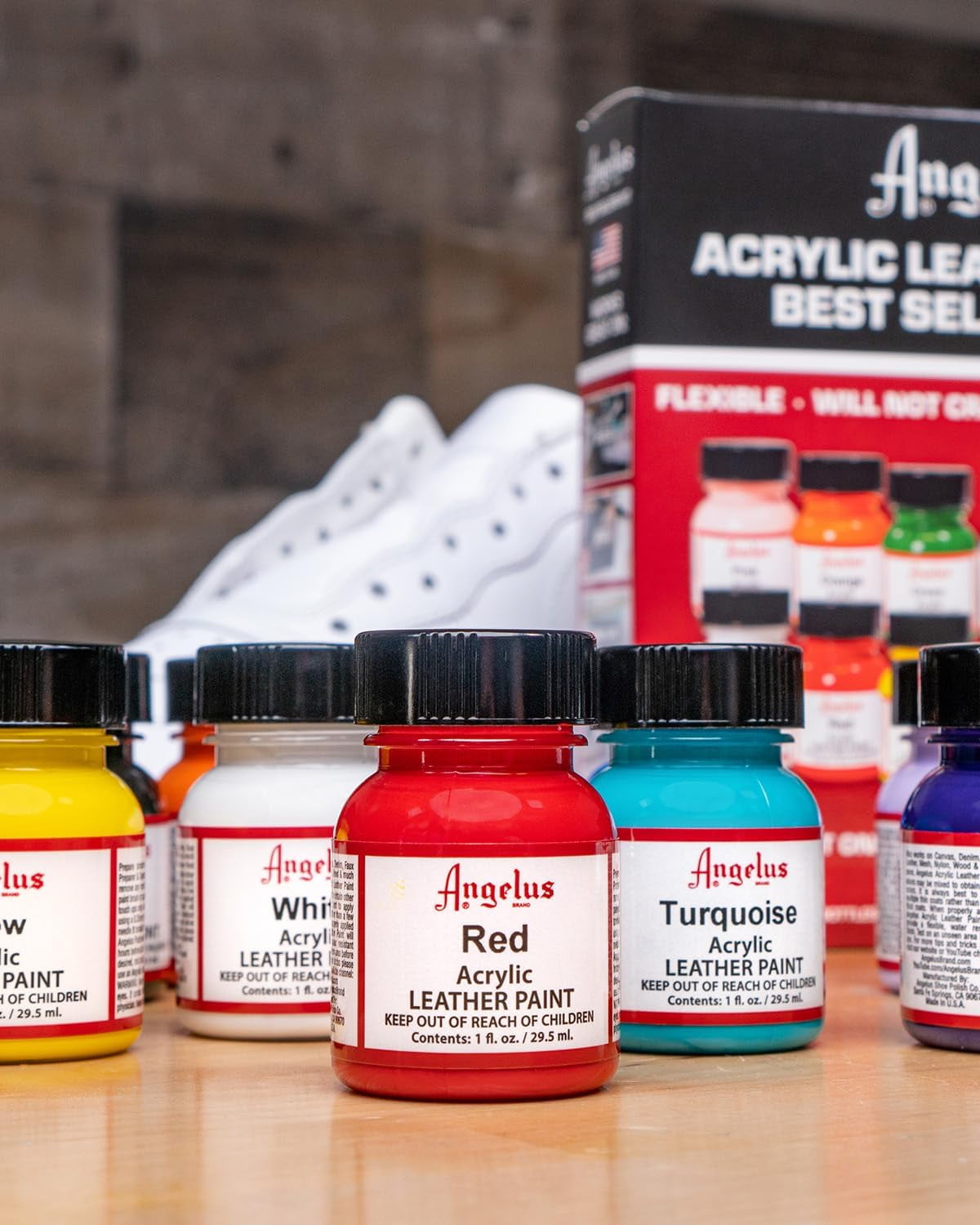 Angelus Acrylic Leather Paint,  Sellers Kit, Flexible Paint For Shoes, Sneakers, Leather, Canvas, Furniture, and More - 12 Colors (1 oz Each)