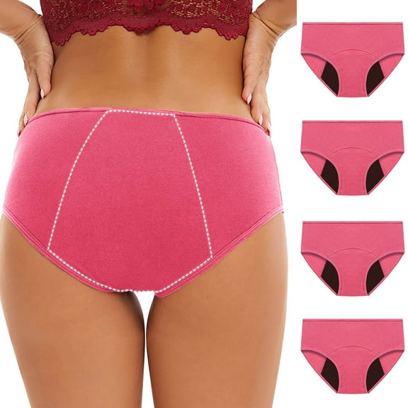 Ashirexll Period Underwear for Women Mid Waisted Plus Size Period Underwear Menstrual Leakproof Cotton Panties 4 Pack Pink M