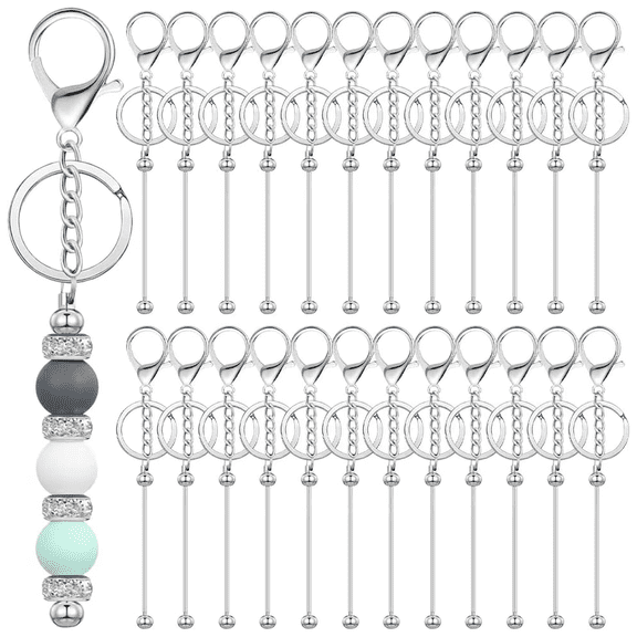 12pcs Silver Beadable Keychain Bars Bulk, Metal Blank Keychain Strips for DIY Crafts, Jewelry Making & Bracelet Accessories, Ideal Gifts for Women & Men