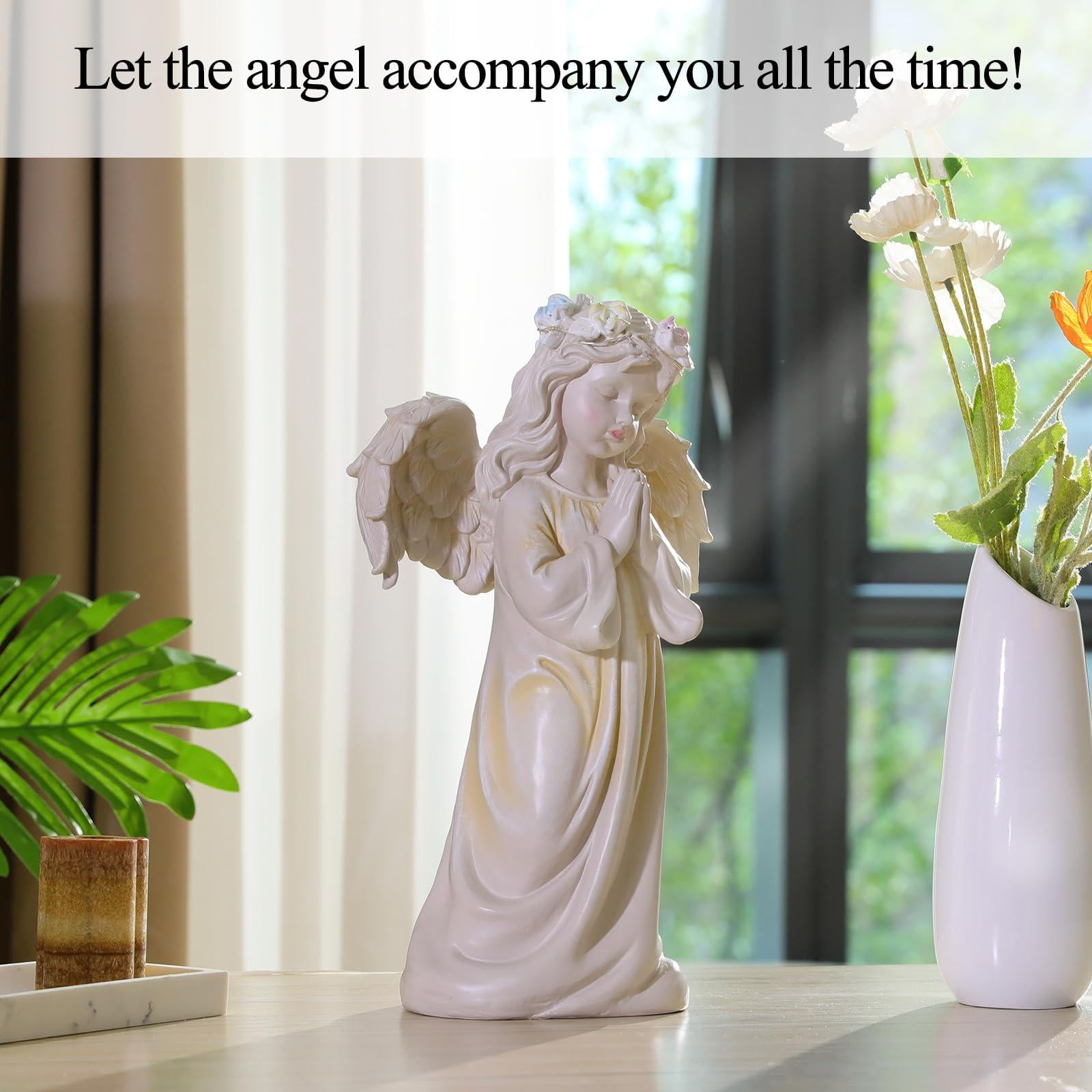 Angel Garden Statue,Memory Guardian Waterproof Outdoor Solar Garden Decor with Warm Light,Praying Angel Figurine Sculpture for Lawn Yard Patio,Sympathy Gift,White