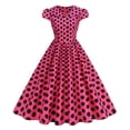 thumbnail image 2 of FRSASU Women's Vintage Polka Dot Collar Dress Short Sleeve Button Up Swing Elegant Retro A Line Dress Hot Pink, 2 of 6