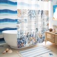 thumbnail image 5 of No Hook Shower Curtain with Built-in Rings - Thanksgiving Fall Coastal Washable Waterproof Fabric Bathroom Curtains for Hotel,Rentals, 72 X 84 Inch Extra Long , Blue Pumpkins Sealifes, 5 of 9
