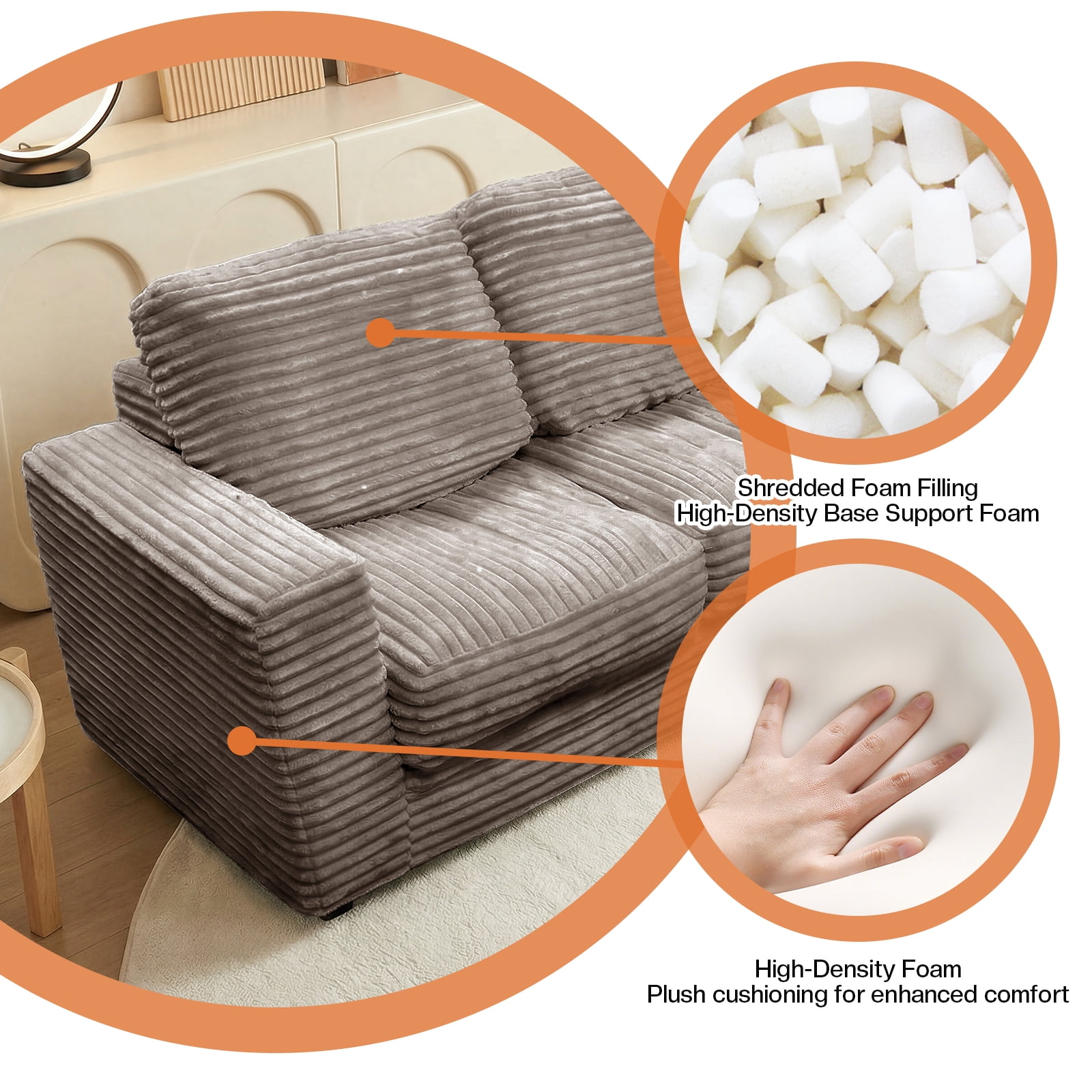 Kelyda 61''Boneless Loveseat Sofa, Modern Cloud Convertible Sofa Bed Couch Sleeper Chairs for Living Room Light Coffee