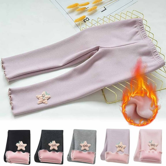Wlynlyn Baby Toddler Girls Winter Fleece Lined Leggings High Waisted Warm Full Length Pants Basic Cotton Thick Thermal Tights 1-2 Years