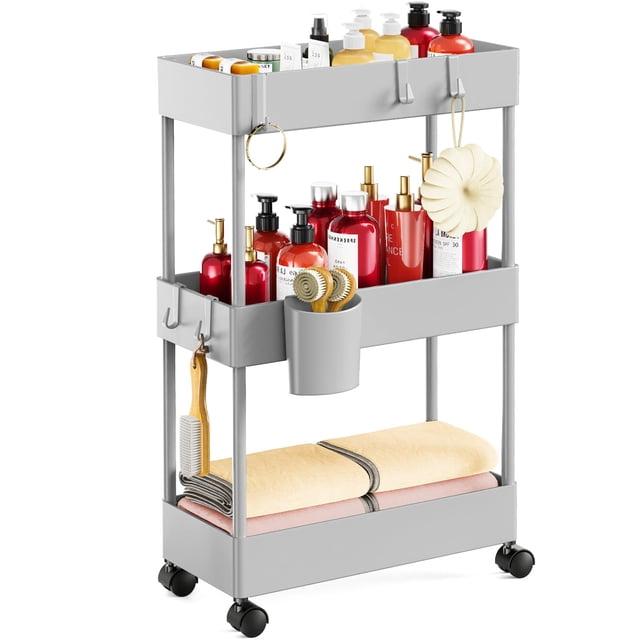 Organizadores de baño Storage Cart Pipishell Slim de 3 niveles, color gris
