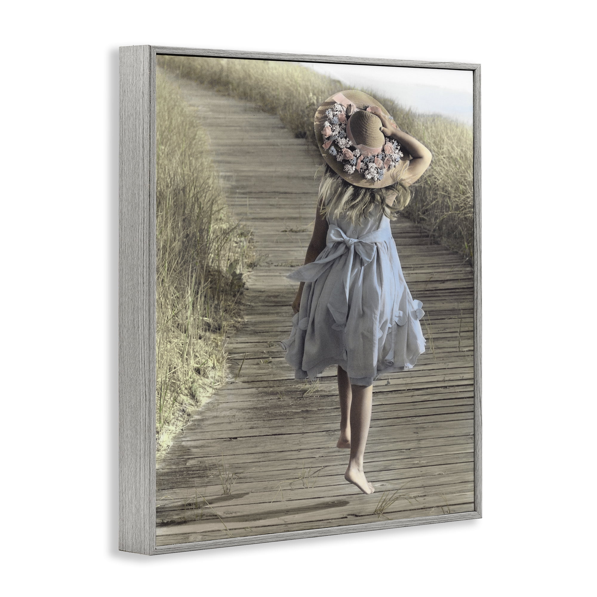 Stupell Industries Girl With Sun Hat Walking Gray Framed Giclee Art, design by Kendra Dew