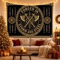 thumbnail image 3 of Heraldic Emblem with Crossed Axes in Golden Sunburst on Black, Dramatic Gothic for Viking Art Lovers, Celtic Knotwork Decor, Housewarming Gift Tapestry Wall Hanging for Bedroom and Living Room, 3 of 7