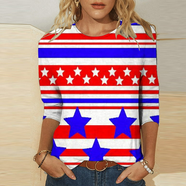 American Flag Shirts 4th of July Women Vintage USA Patriotic Shirt Summer Casual Short Sleeve T Shirt Tops Blouse