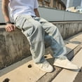 thumbnail image 3 of Reppunk Stylish Baggy Men Multiple pockets Carpenter Cargo Jeans Trousers Streetwear Male Solid Straight Denim Pants Classic Menswear, 3 of 8