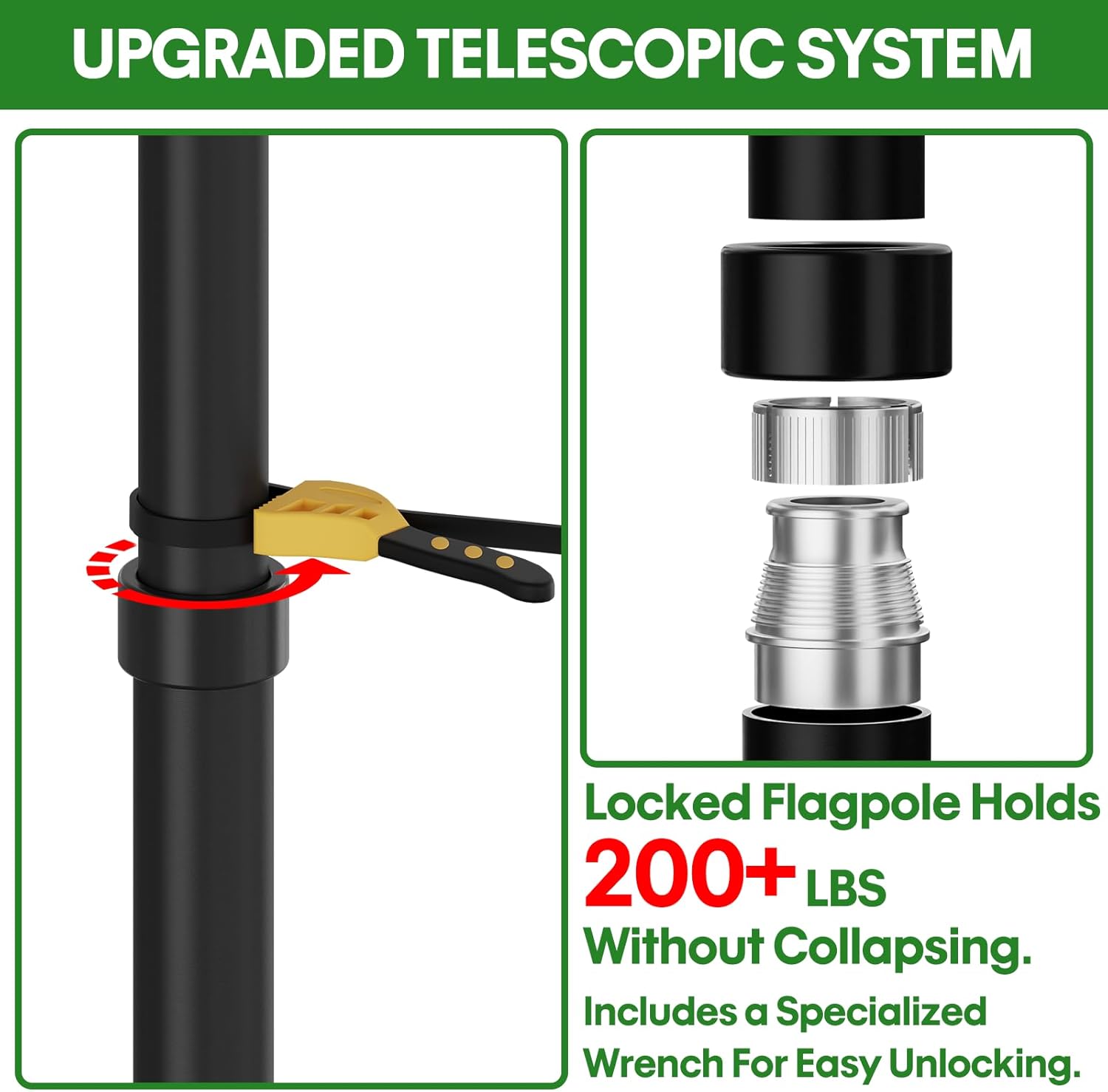 RV Telescoping Flag Pole Kit, 20 FT Heavy Duty Tailgate Flag Pole and Tire Mount Base Kit, Portable Flag Pole for Camping, Outdoor Tailgating, Party, Trailer