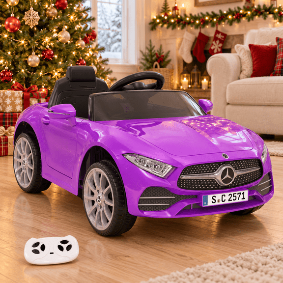 GOBOKLE 12V Kids Ride-On Car, Battery Powered Electric Vehicle, 2.4G Parent Remote Control, Double Door Design, Safety Belt & LED Lights(Purple)