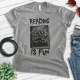 thumbnail image 2 of Reading Is Fun Necronomicon Shirt, Unisex Women's Men's Horror Movie Classic Film Lover Halloween Gift, Dark Heather Gray, Large, 2 of 6