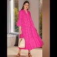 thumbnail image 4 of Vestido Bohemio con Cuello en V, Mangas Acampanadas y Bordado de Encaje para Mujer (2025) Rosa Roja L, 4 of 9