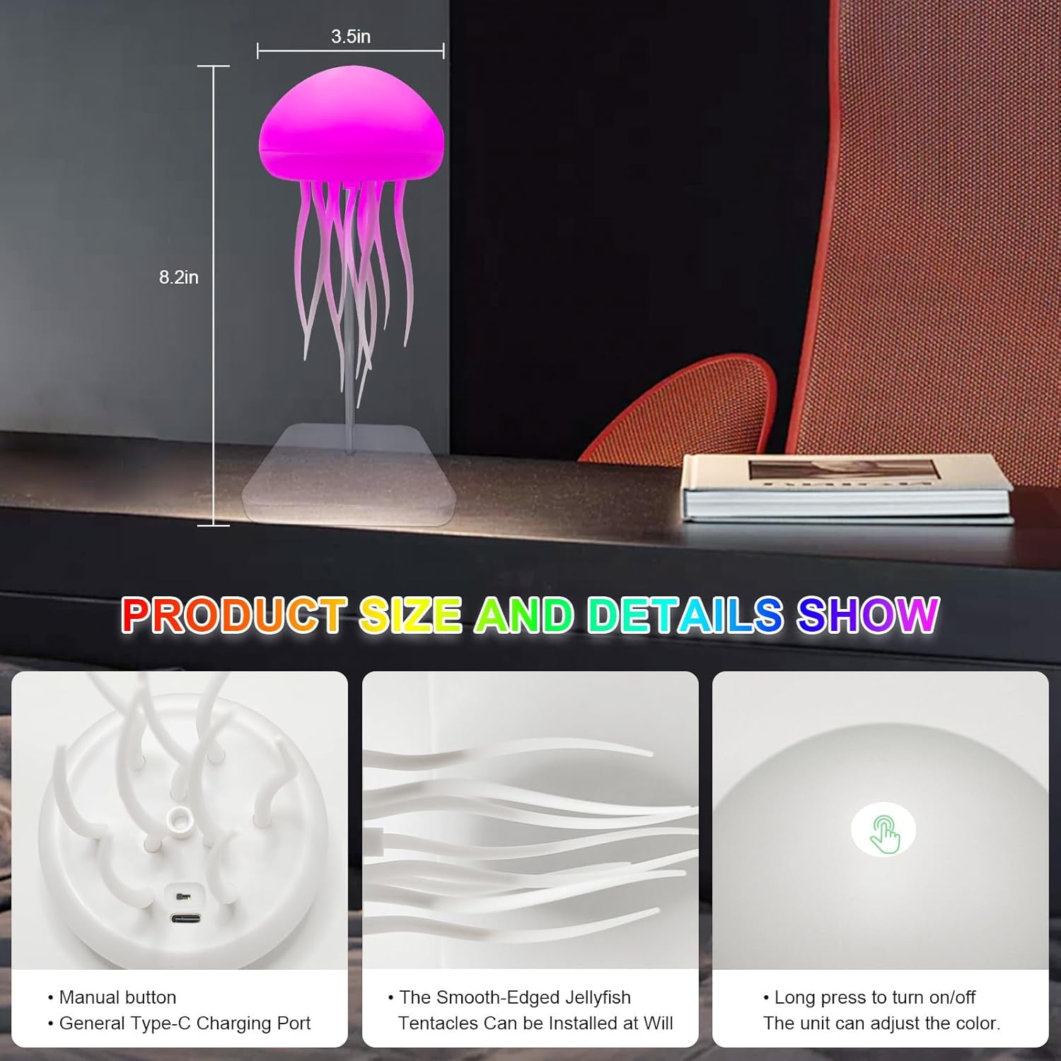 Upgraded Jellyfish Lamp with Jelly Fish Light Lamp with Dancing Legs with Base, Voice Control Jellyfish Night Light Soothing Mood Light for Bedroom, Living Room, Office Night Light, Sleep Aid, Anxiet