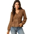thumbnail image 1 of INSPIRE CHIC Women's Elegant Dots V Neck Smocked Ruffled Hem Peplum Top, 1 of 6