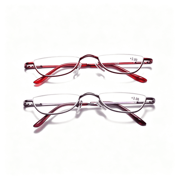 HBMYN 2 Pairs Half Frame Reading Glasses for Women Men Slim Half Moon Lens Readers Metal Semi Rimless Eyewear 2.5 Readers for Women 2.5