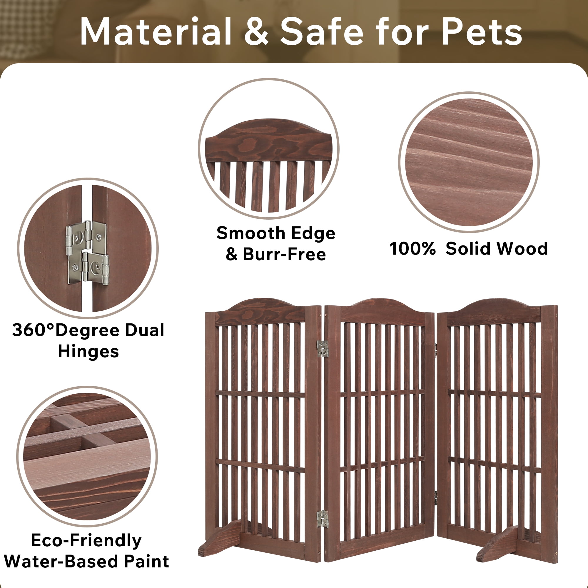 3-in-1 Wooden Pet Gate, Freestanding, Room Divider & Playpen, Z-Shape Support, Zero Assembly
