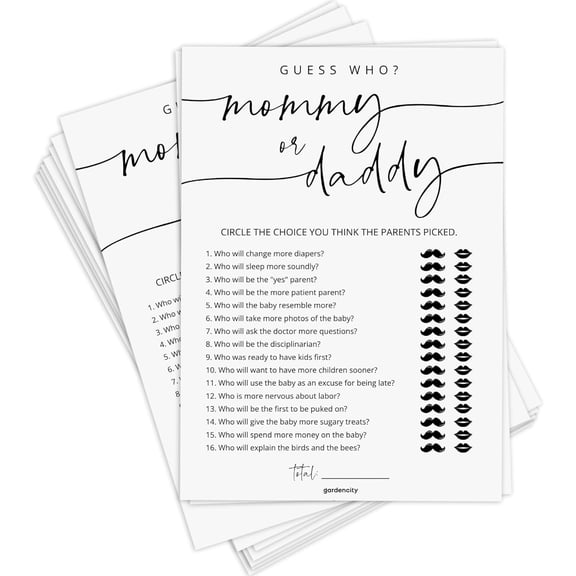 Osmanthus 50 Guess Who Mommy or Daddy Game Cards, Fun Baby Shower Games for Boy or Girl, Gender Neutral - Minimalist