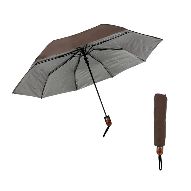 Sombrilla Paraguas Automática Mango Tipo Madera 53 cm cafe