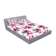thumbnail image 2 of Ambesonne Floral Fitted Sheet & Pillow Sham Set, Petals Botany Essence, Queen, Fuchsia Yellow, 2 of 2