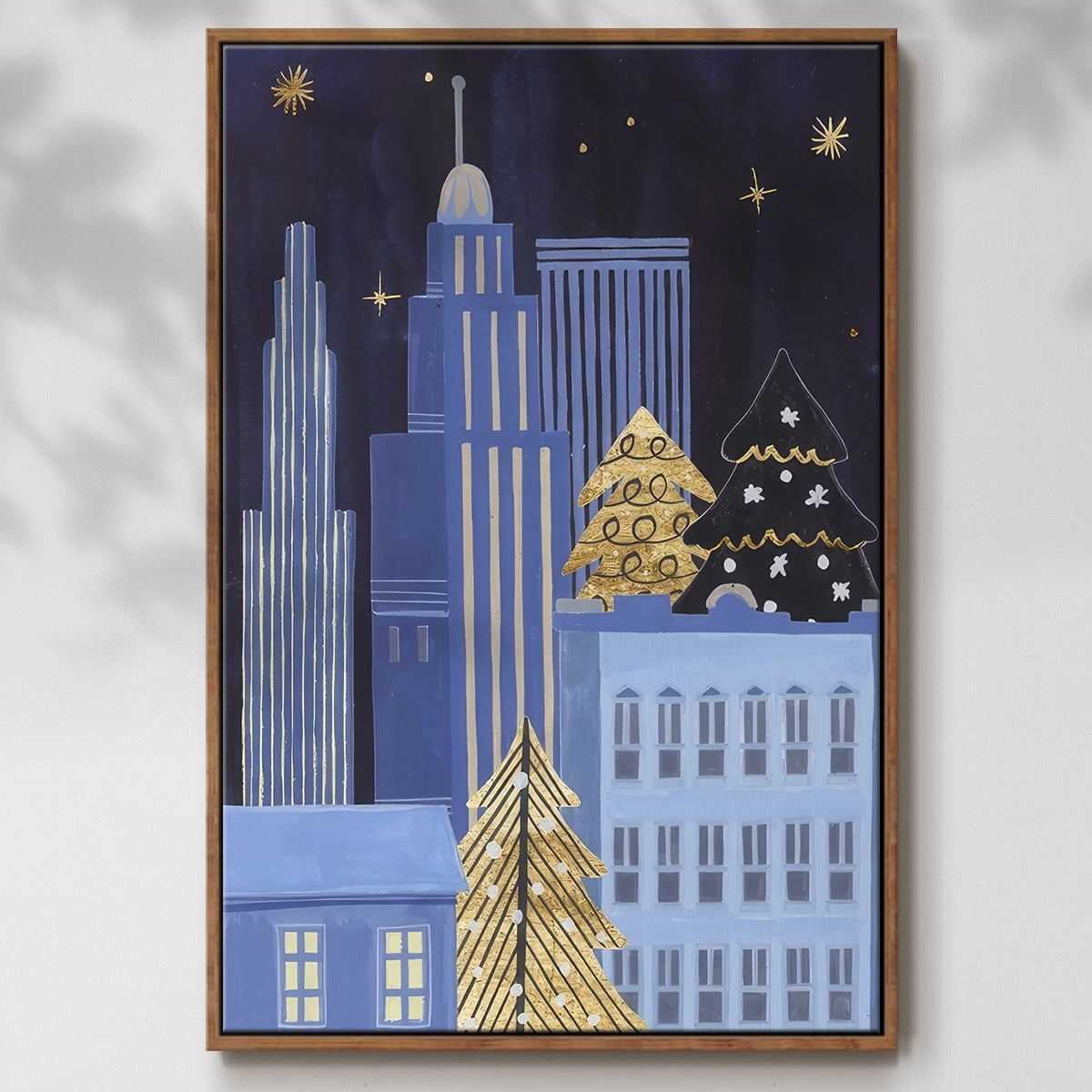 Holiday Night Collection B - Framed Gallery Wrapped Holiday Canvas - 17 x 25 - Rosewood Frame