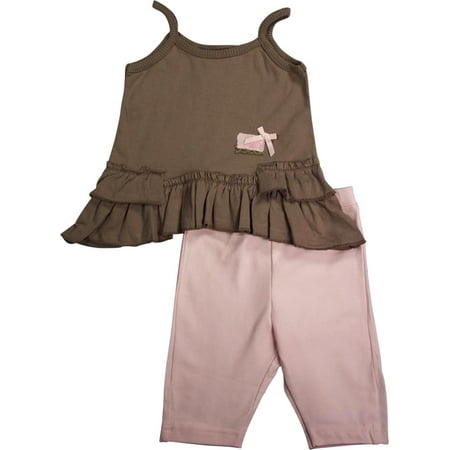 

Mish Baby Infant Newborn Girls 2 Piece Sleeveless Capri Pant Set - 100% Cotton 16073-12Months (brown/pink)