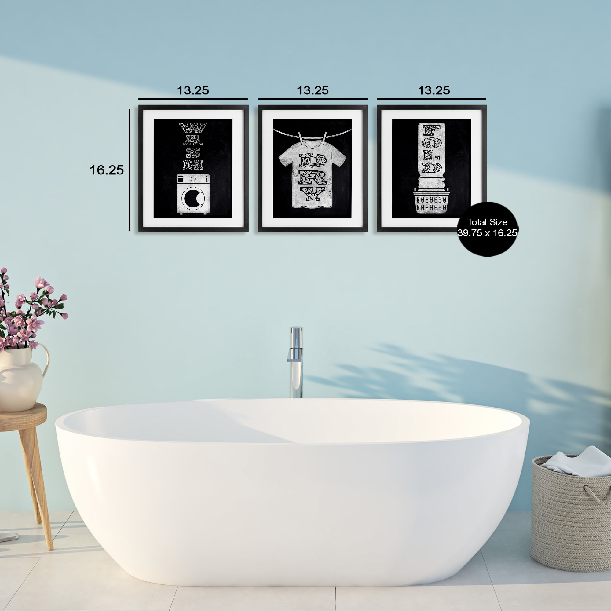 Wash & Dry Ornate Letters 3 Piece Black Framed Print Under Glass Set, design by Marcus Prime