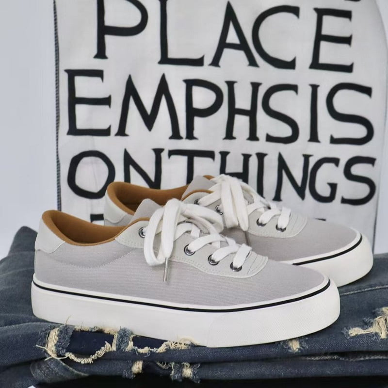 Men's Sage Green Canvas Sneakers with Mustard Accents, Classic Casual Platform Shoes