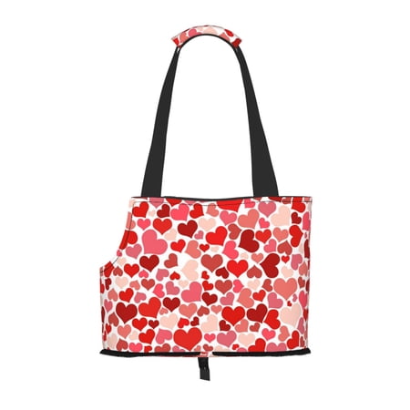 Dog Sling Carrier, Small Dog/Cat Soft Side Carrier Tote Bag for Subway/Shopping/Hiking/Travel-Pink Seamless Hearts Pattern