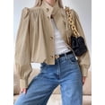 thumbnail image 5 of Womens Cropped Pleated Jacket Puff Long Sleeve Button Down Trench Coat Casual Outwear Khaki L, 5 of 9