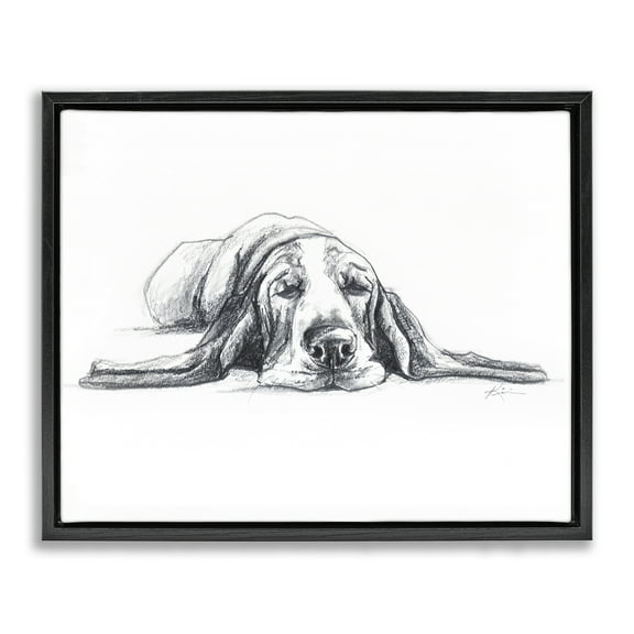 Stupell Industries Bloodhound Pup Naptime Animals Drawing Black Floater Framed Canvas Art Print Wall Art, 21 x 17