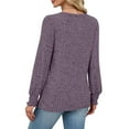 thumbnail image 3 of Wdfiry Women's V Neck Tops Ribbed Puff Long Sleeve Fall Knit T-shirt Solid Color Lightweight Tops, 3 of 4