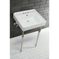 thumbnail image 3 of Kingston Brass KVPB2018W46 Edwardian 20" Porcelain Console Sink with Brass Legs (4-Inch, 3-Hole), White/Polished Nickel, 3 of 8