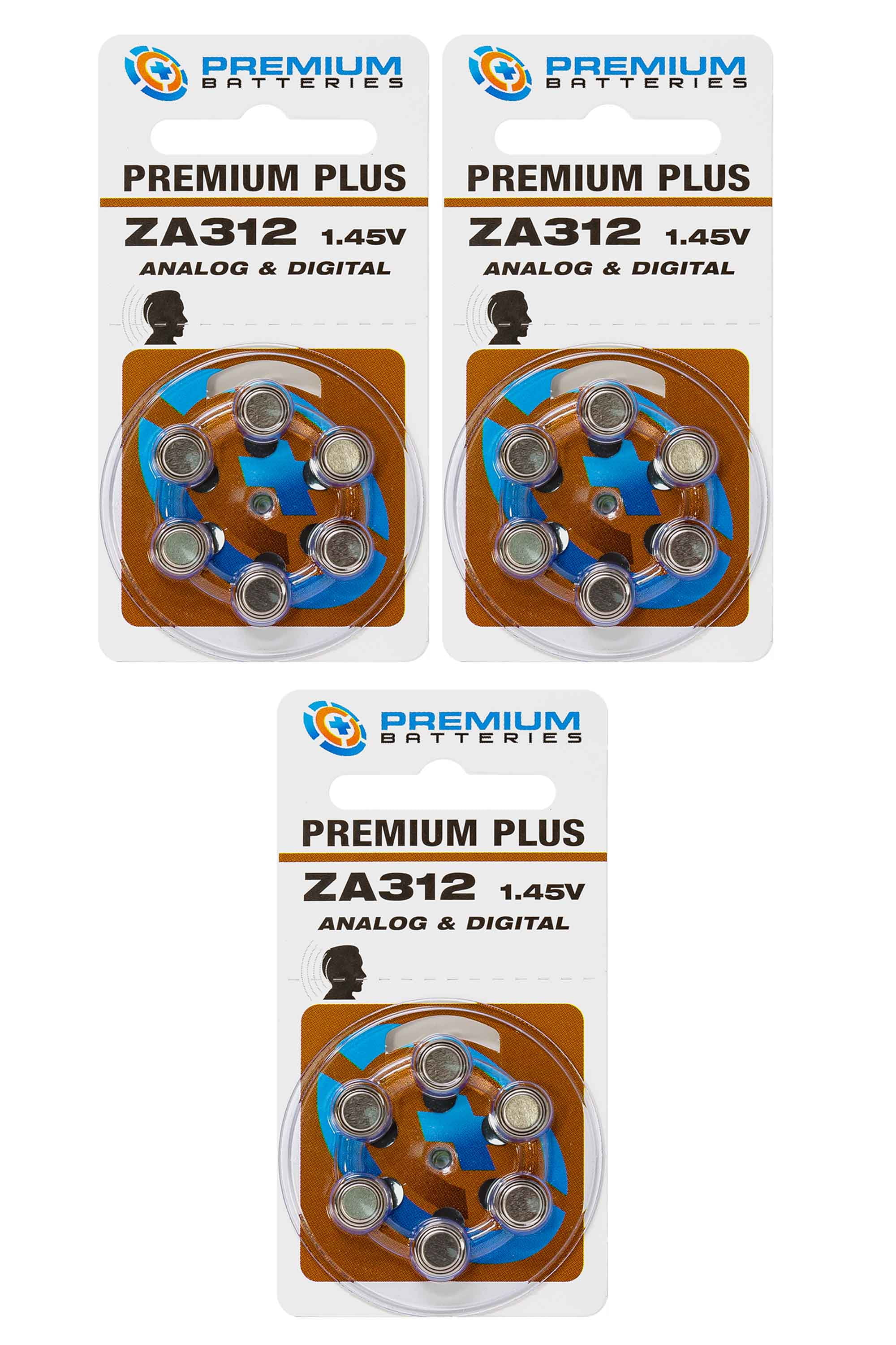 Premium Batteries Premium Plus Size 312 ZA312 PR41 P312 1.45V Zinc Air Hearing Aid Batteries Brown Tab (18 Pack)