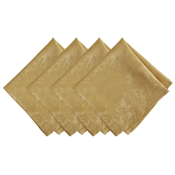 Elrene Home Fashions Poinsettia Elegance Jacquard Holiday Cloth Dinner Napkins