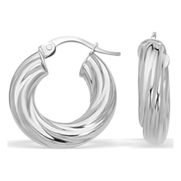 14k White Gold Fancy Twist Hoop Earrings (7/8 inch Diameter)