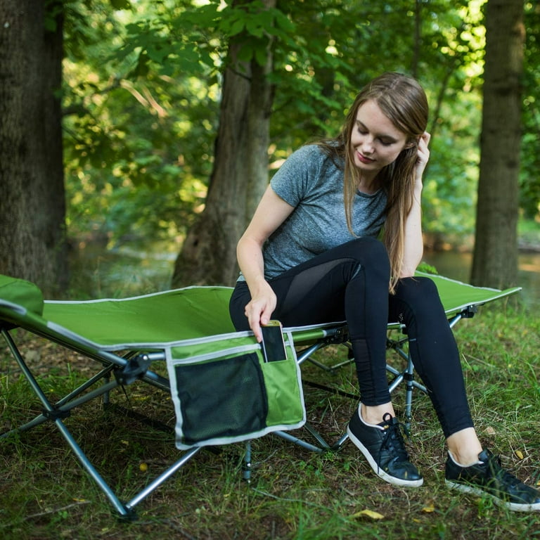 Alpcour Folding Camping Cot Compact Single Person Bed with Pillow for Indoor Outdoor Use Army Green Large
