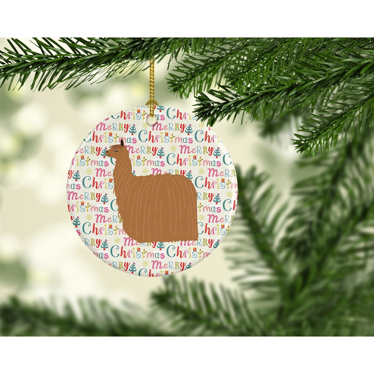 Alpaca Suri Christmas Ceramic Ornament 2.8 in x 2.8 in