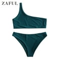 thumbnail image 2 of ZAFUL for Women One Shoulder Bikini Top and Bottoms Peacock Blue S, 2 of 7