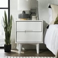thumbnail image 2 of Mid-Century Modern 2-Drawer Solid Pine Wood Nightstand with Cutout Handles - White, Versatile Side Table for Bedroom &amp; Living Room, 20"W x 16"D x 24"H, 2 of 5