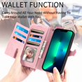 thumbnail image 3 of Decase For Apple iPhone 12 Pro Max Wallet Case Leather with Card Holder Zipper Purse Kickstand Protective Back Cover With Wrist Strap,Pink, 3 of 6