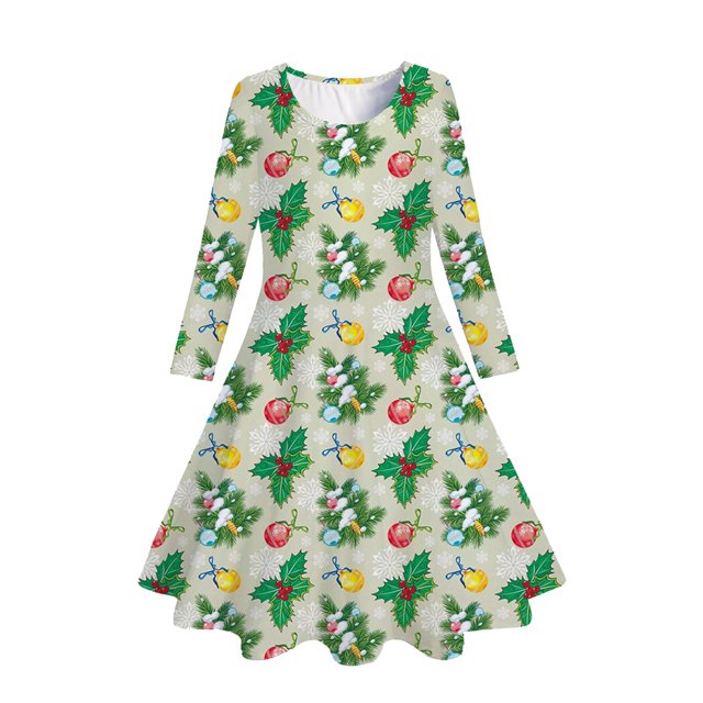 Hfolob Robes Filles Enfants Tout-Petits Sapins de Noël Imprimé Cerf Robe de Princesse Manches Longues Fête