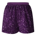 thumbnail image 5 of AHTJRT Women's Sequin Shorts Stretchy Mid Rise Shiny Sparkle Shorts Elastic Waist Glitter Mini Shorts for Concert Disco Dance Party Purple XL, 5 of 8