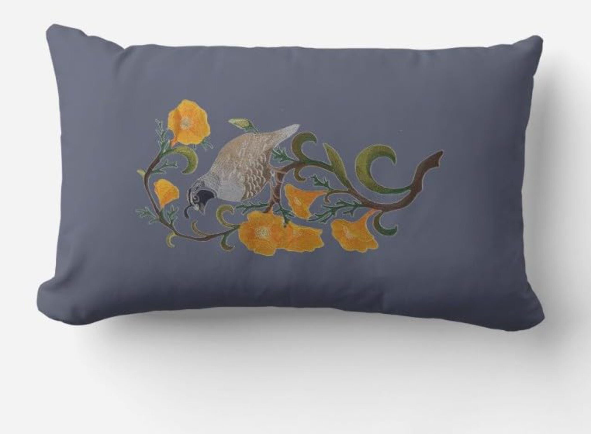 Custom California Quail and California Poppy Medley Bird Embroidery Iron On/Sew Patch - Beyond Vision (6.34" x 11.8")
