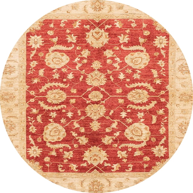 Ahgly Company Indoor Round Abstract Orange Red Oriental Area Rugs, 6' Round
