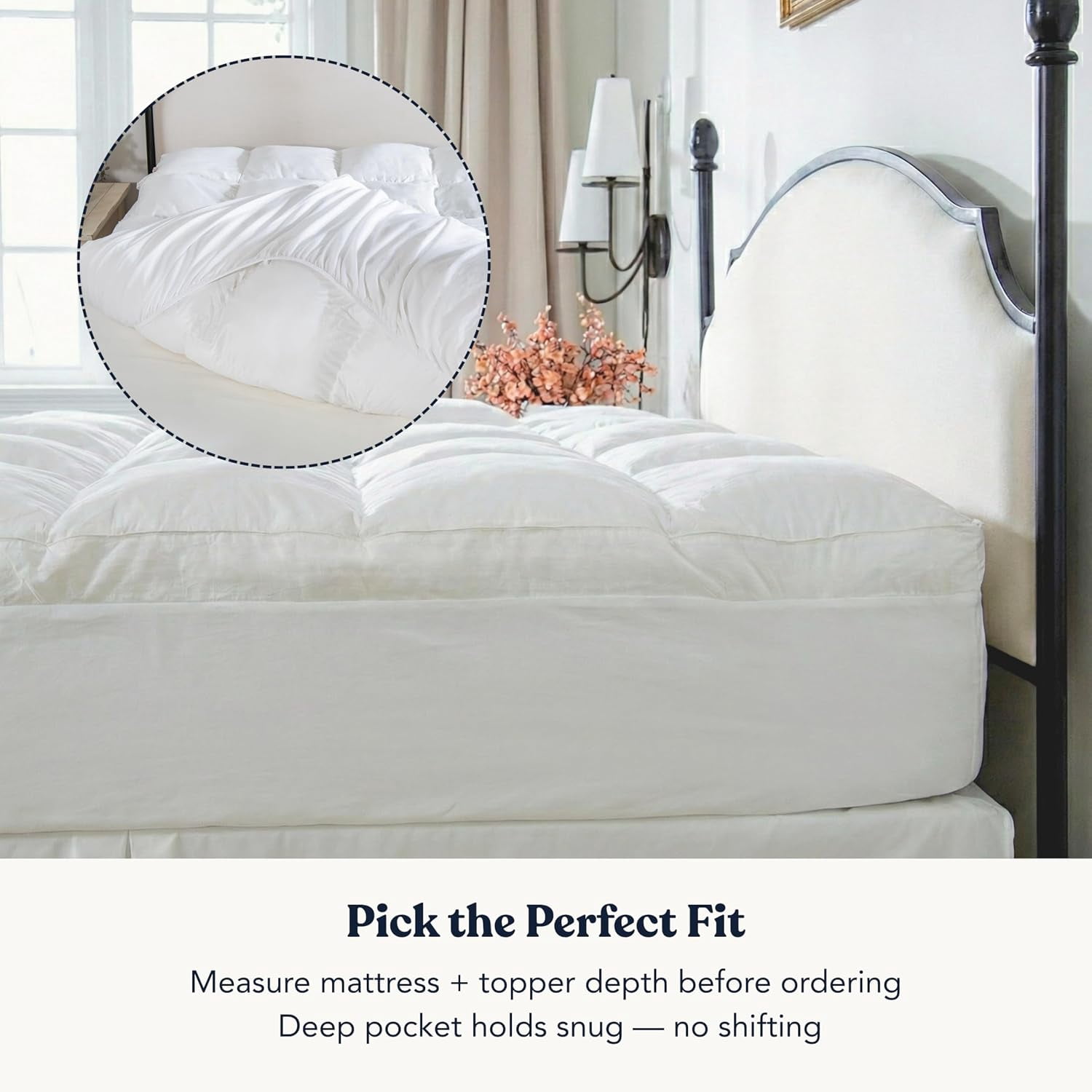 Delara Extra Plush Down Alternative Mattress Pad, 1350 GSM Snow Microfiber Fill, GOTS Certified Organic Cotton Shell, Baffle Box, Hypoallergenic, Vegan, Not Waterproof, 20" Deep Pocket - King 78"×80"