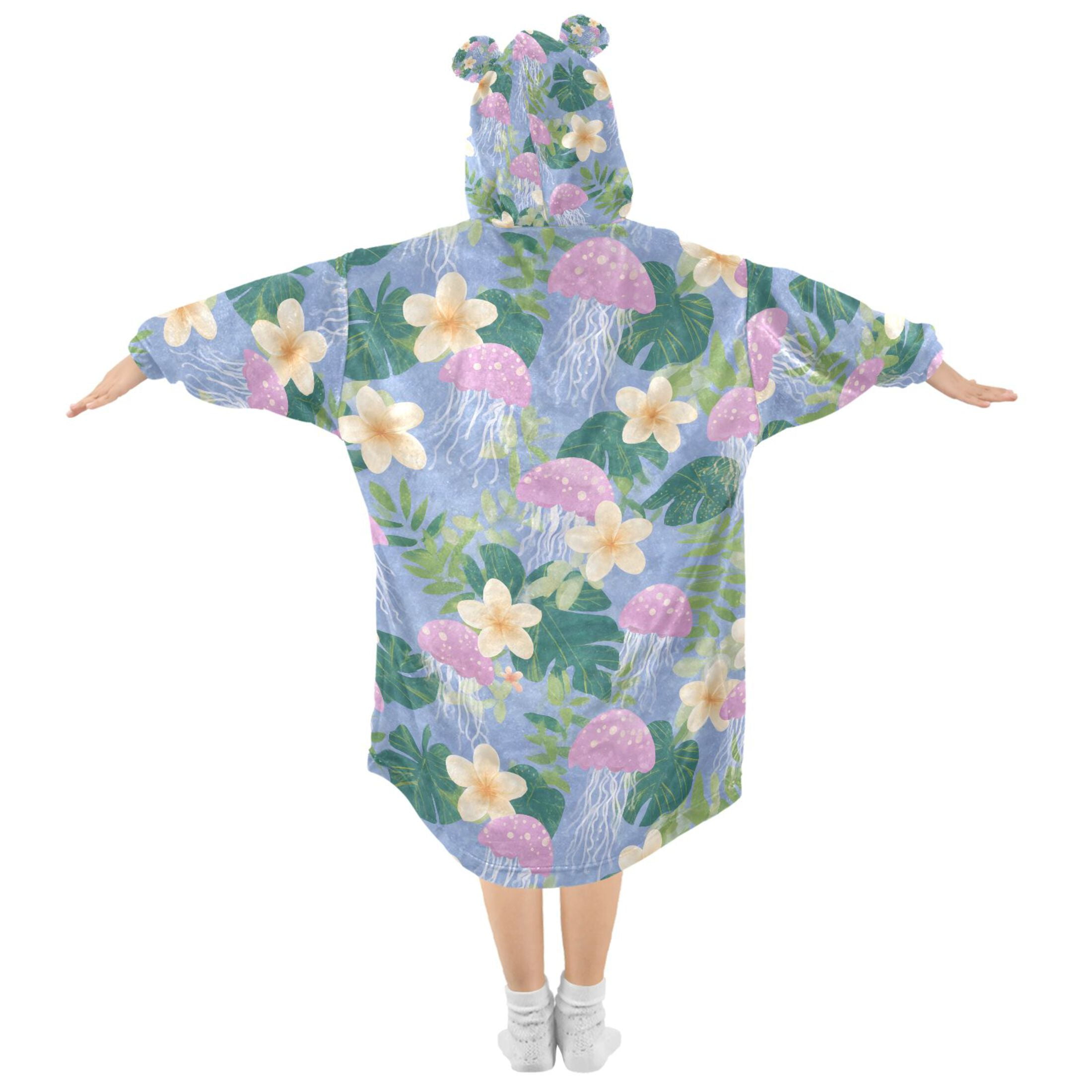 joogoo Blanket Hoodie for Pink Jellyfish Pattern Oversize Sweatshirt 3-14 YR L
