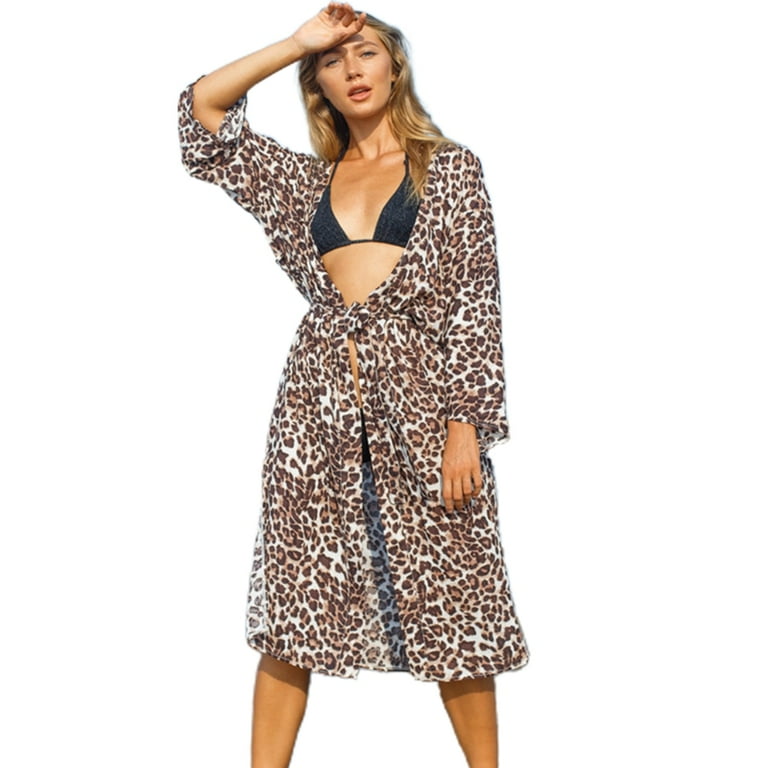 Bathing Suit Swimwear Women Cover up Leopard Print Rayon Sarong