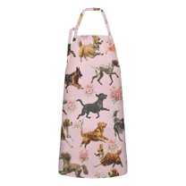 Dogs with Pioneer Flower Apron-Garden Aprons for Women with Pockets-Cotton Linen Waterproof Kitchen Cooking Gardening Aprons Adjustable for Kitchen,Cooking,BBQ and Salon 33x27 Inch